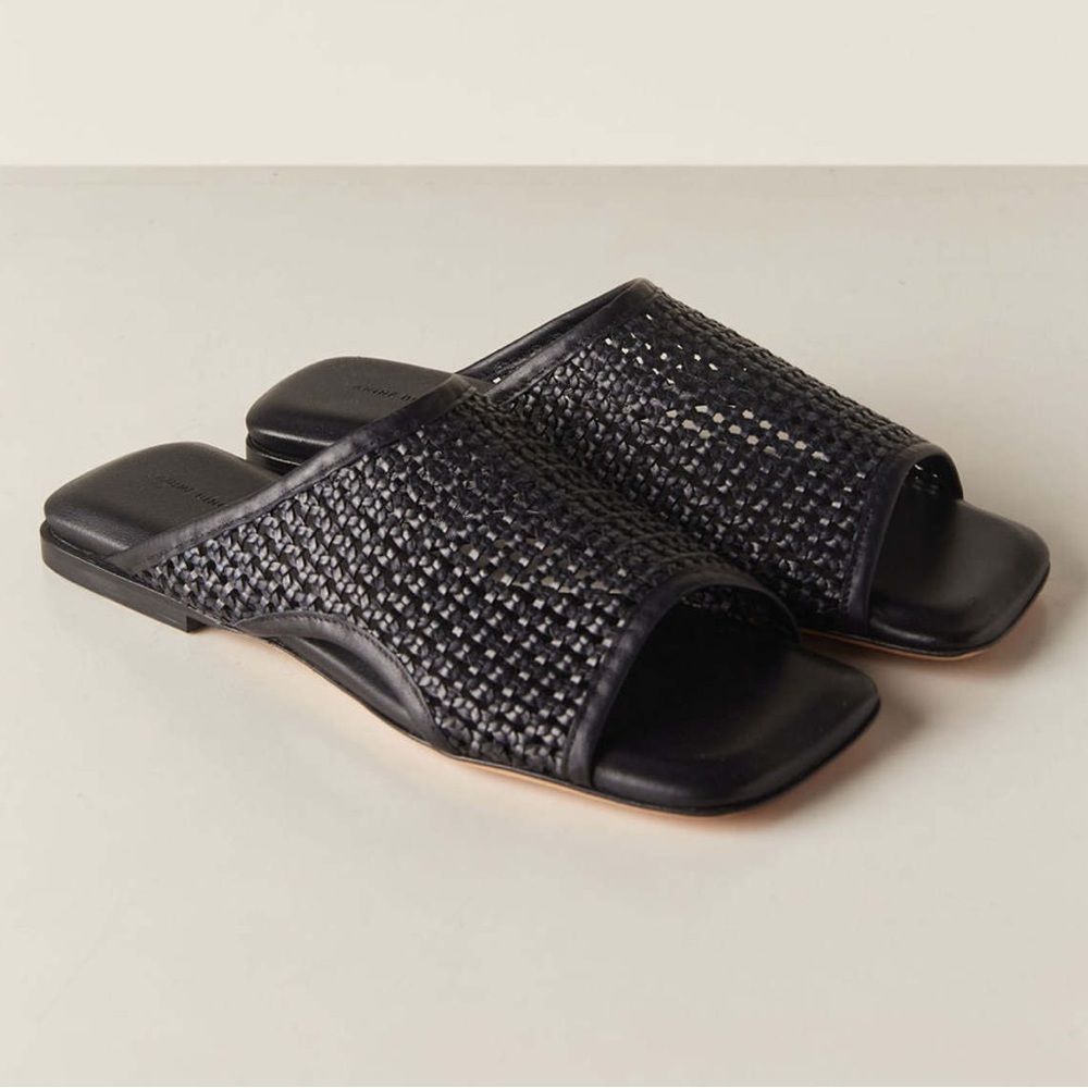 Anine Bing Hoxton Black Sandals Woven Black Slides